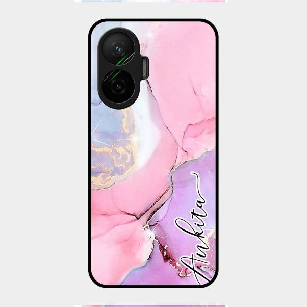 Pink Marble Glossy Metal Case Cover For Poco F7 5G