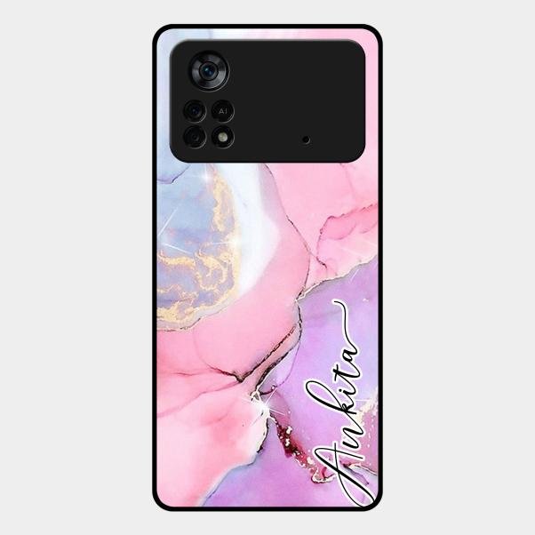 Pink Marble Glossy Metal Case Cover For Poco X4 Pro 5G