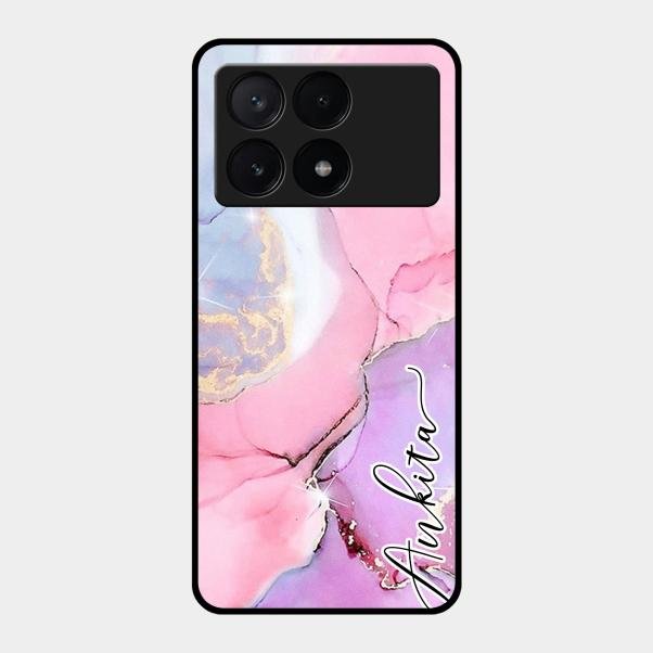 Pink Marble Glossy Metal Case Cover For Poco X6 Pro 5G