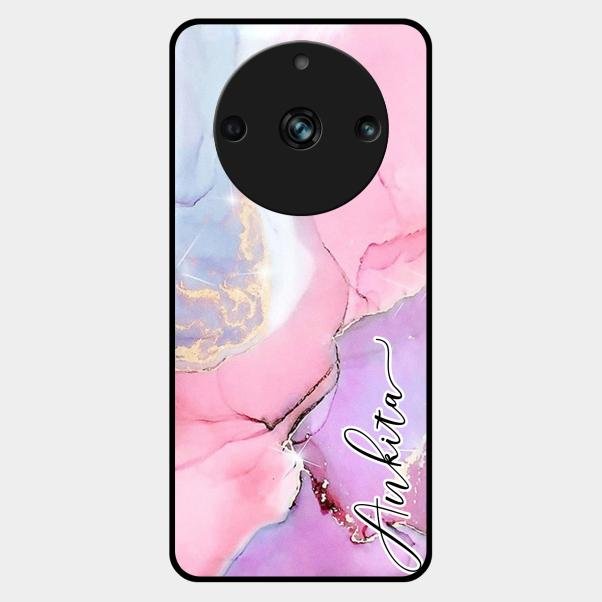 Pink Marble Glossy Metal Case Cover For Realme 11 Pro 5G