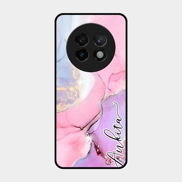 Pink Marble Glossy Metal Case Cover For Realme 13 Plus 5G