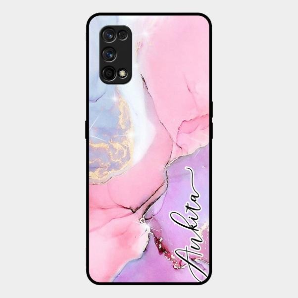 Pink Marble Glossy Metal Case Cover For Realme 7 Pro