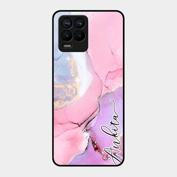 Pink Marble Glossy Metal Case Cover For Realme 8 Pro