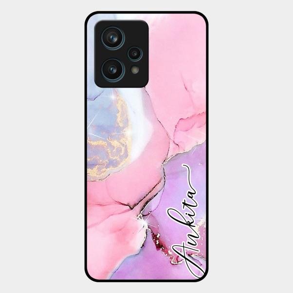 Pink Marble Glossy Metal Case Cover For Realme 9 Pro Plus 5G