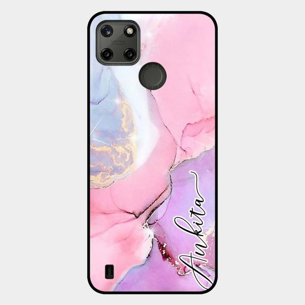 Pink Marble Glossy Metal Case Cover For Realme C21Y