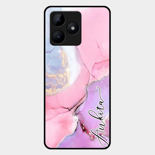 Pink Marble Glossy Metal Case Cover For Realme C53