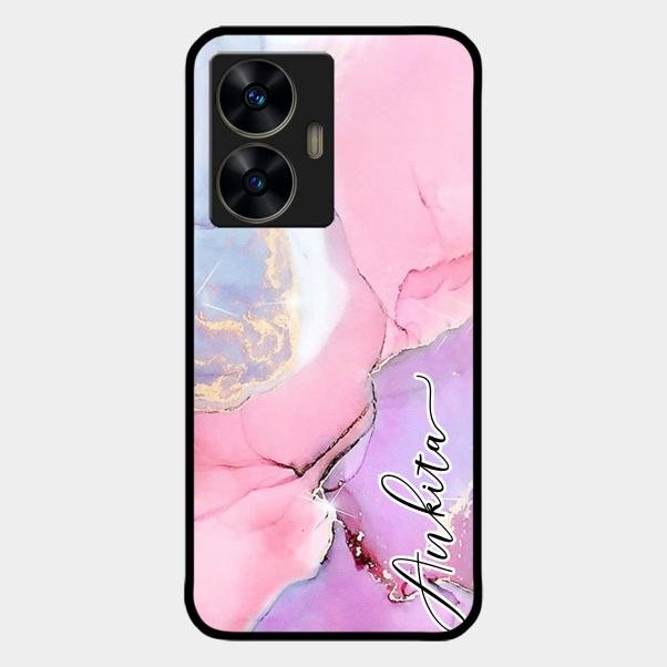 Pink Marble Glossy Metal Case Cover For Realme C55