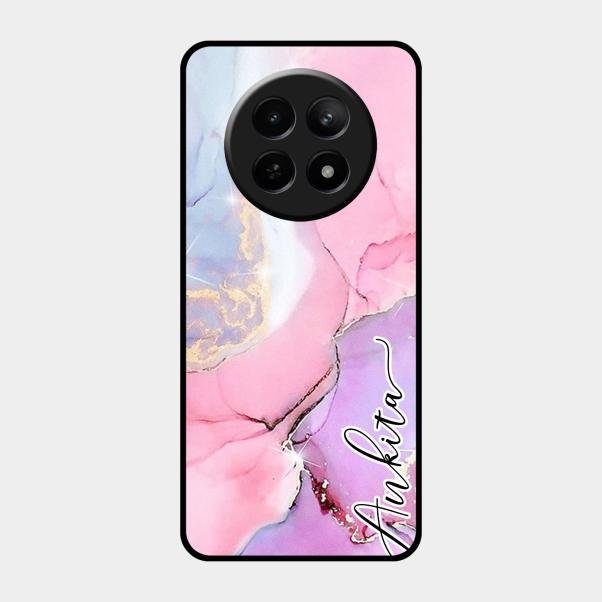 Pink Marble Glossy Metal Case Cover For Realme C65 5G