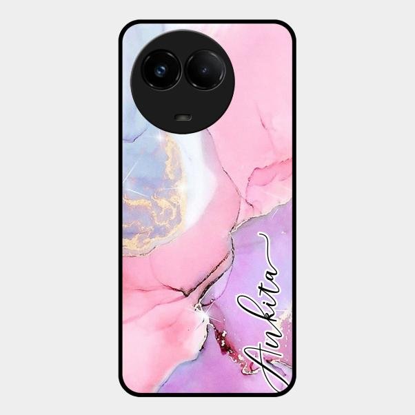 Pink Marble Glossy Metal Case Cover For Realme C67 5G