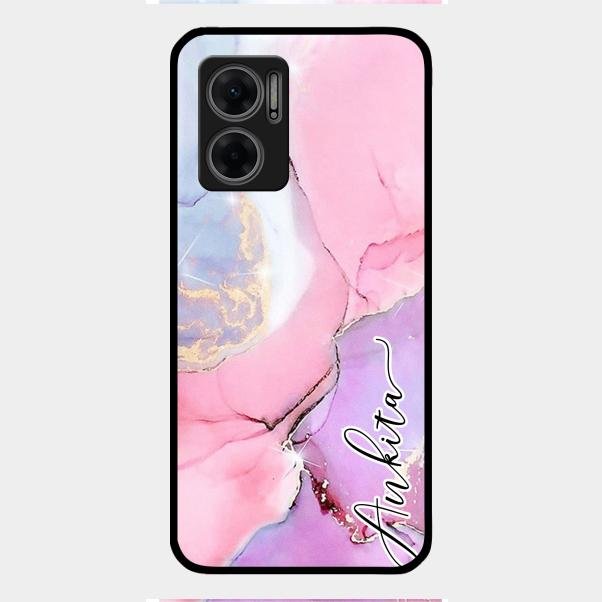 Pink Marble Glossy Metal Case Cover For Redmi 11 Prime 5G