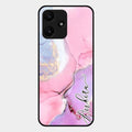 Pink Marble Glossy Metal Case Cover For Redmi 12 5G