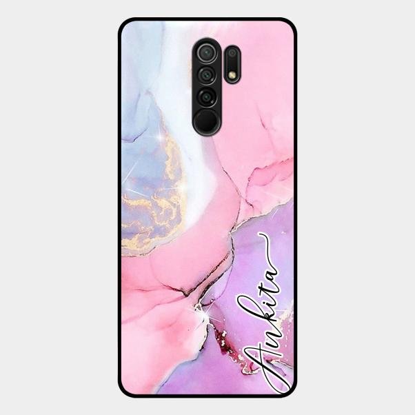 Pink Marble Glossy Metal Case Cover For Redmi 9 Prime