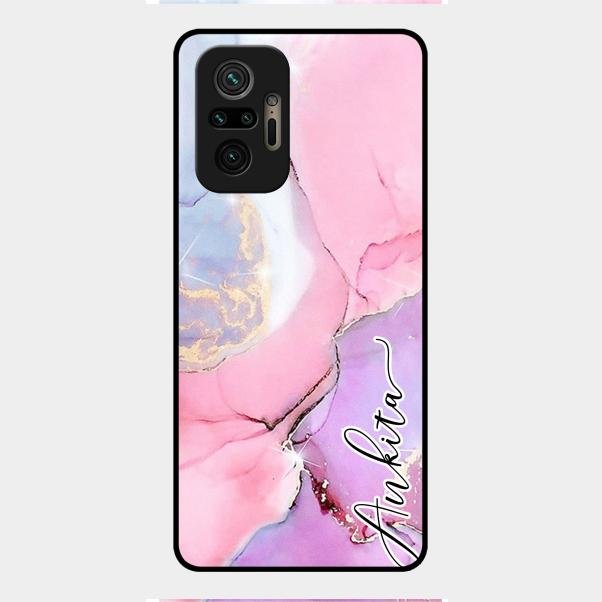 Pink Marble Glossy Metal Case Cover For Redmi Note 10 Pro