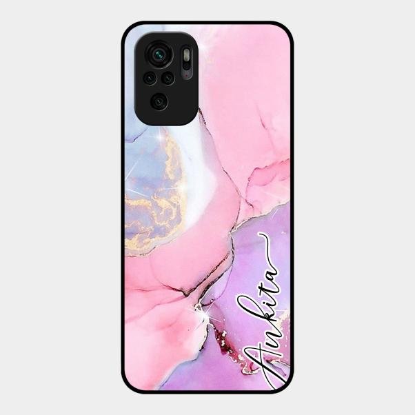 Pink Marble Glossy Metal Case Cover For Redmi Note 10