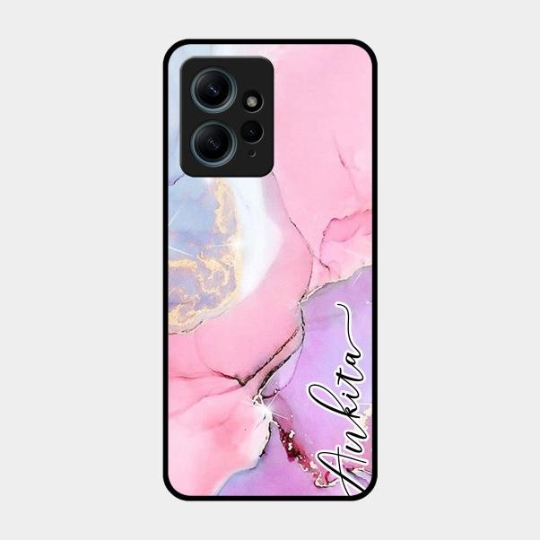 Pink Marble Glossy Metal Case Cover For Redmi Note 12 4G