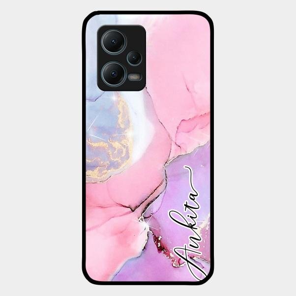 Pink Marble Glossy Metal Case Cover For Redmi Note 12 5G