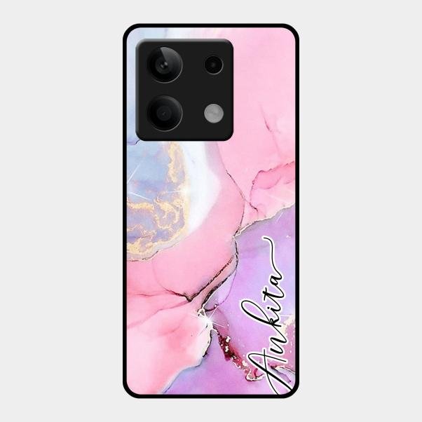 Pink Marble Glossy Metal Case Cover For Redmi Note 13 5G