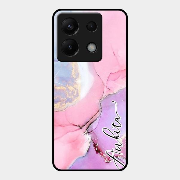 Pink Marble Glossy Metal Case Cover For Redmi Note 13 Pro 5G