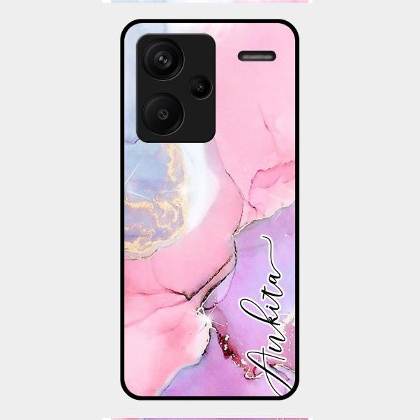 Pink Marble Glossy Metal Case Cover For Redmi Note 13 Pro Plus 5G