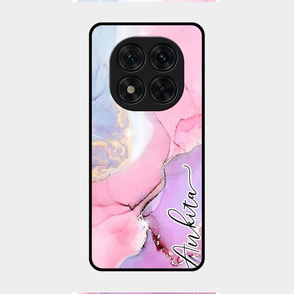 Pink Marble Glossy Metal Case Cover For Redmi Note 14 Pro 5G