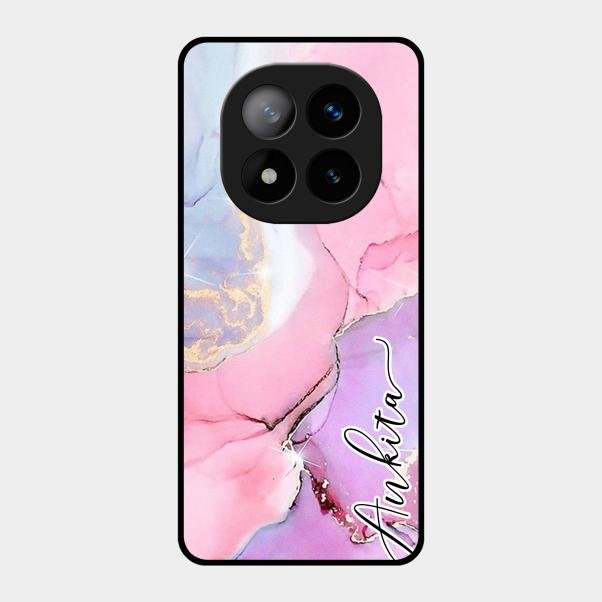 Pink Marble Glossy Metal Case Cover For Redmi Note 14 Pro Plus 5G