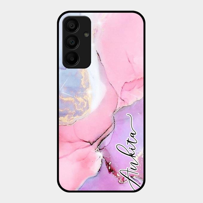 Pink Marble Glossy Metal Case Cover For Samsung Galaxy A15 5G