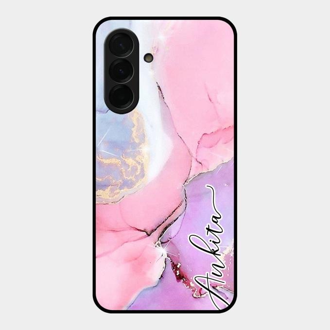 Pink Marble Glossy Metal Case Cover For Samsung Galaxy A36 5G