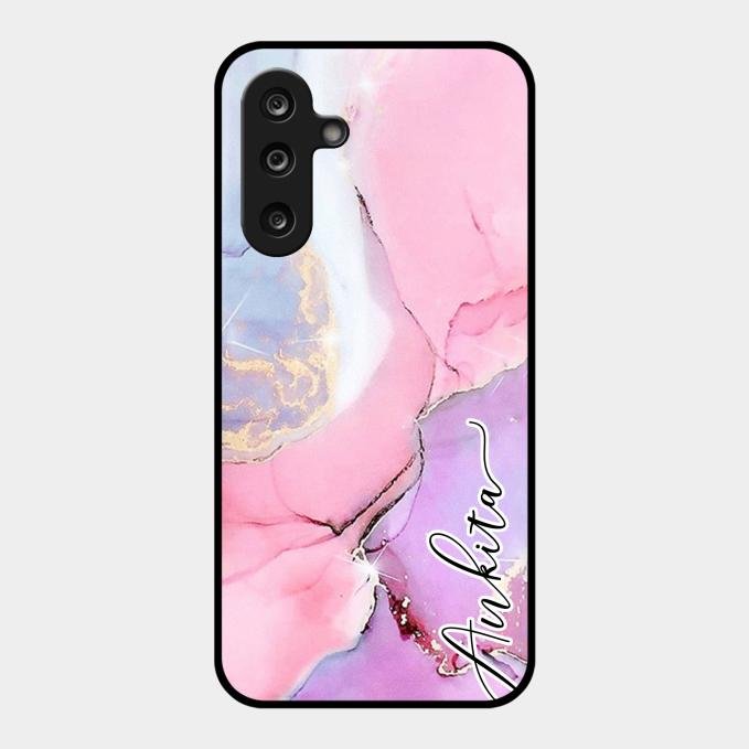 Pink Marble Glossy Metal Case Cover For Samsung Galaxy F36 5G