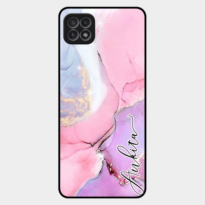 Pink Marble Glossy Metal Case Cover For Samsung Galaxy F42 5G
