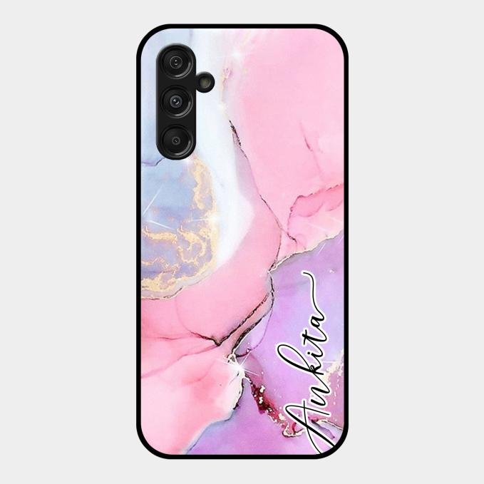 Pink Marble Glossy Metal Case Cover For Samsung Galaxy M34 5G