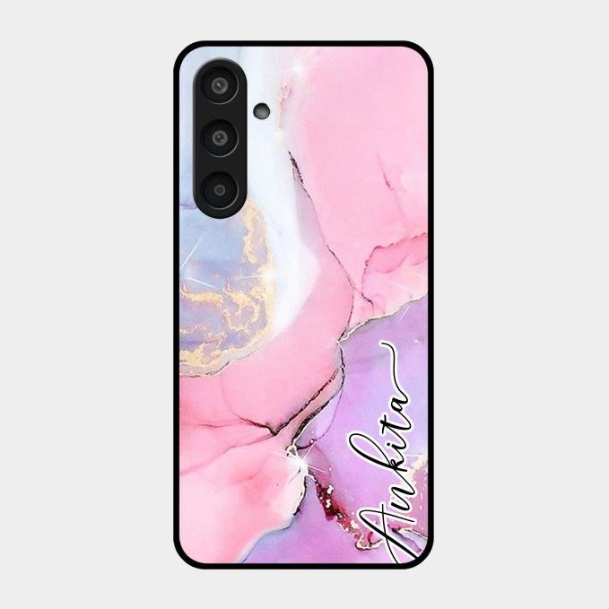 Pink Marble Glossy Metal Case Cover For Samsung Galaxy M35 5G