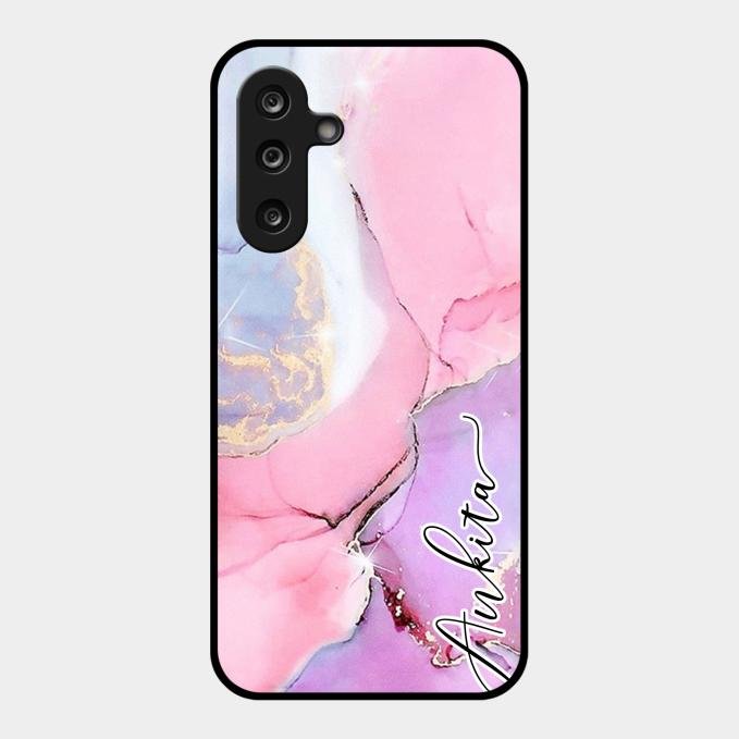 Pink Marble Glossy Metal Case Cover For Samsung Galaxy M55S 5G