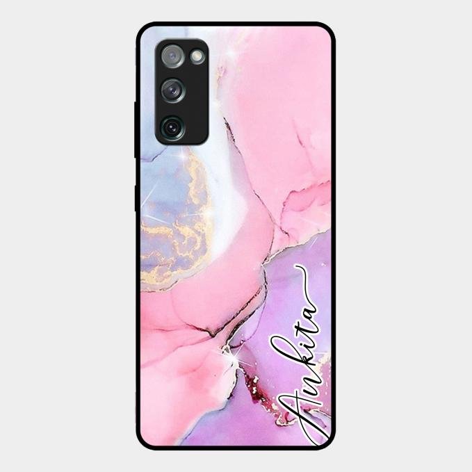 Pink Marble Glossy Metal Case Cover For Samsung Galaxy S20 Fe 5G