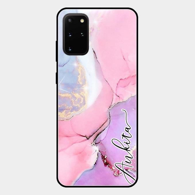 Pink Marble Glossy Metal Case Cover For Samsung Galaxy S20 Plus