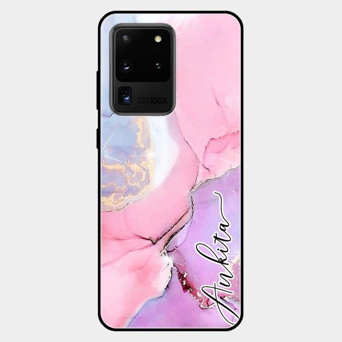 Pink Marble Glossy Metal Case Cover For Samsung Galaxy S20 Ultra