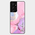 Pink Marble Glossy Metal Case Cover For Samsung Galaxy S21 Ultra