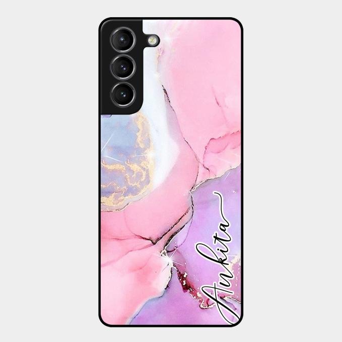 Pink Marble Glossy Metal Case Cover For Samsung Galaxy S21