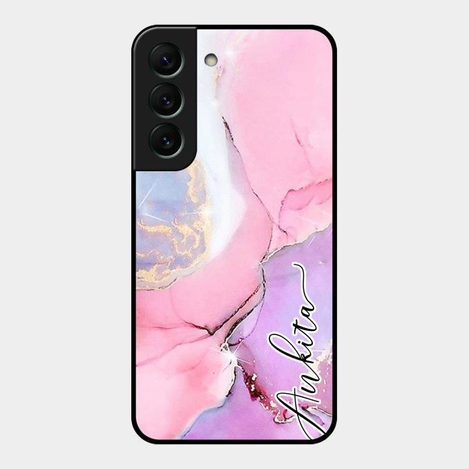Pink Marble Glossy Metal Case Cover For Samsung Galaxy S22 5G