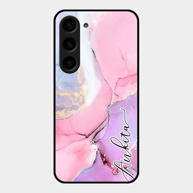 Pink Marble Glossy Metal Case Cover For Samsung Galaxy S23 5G