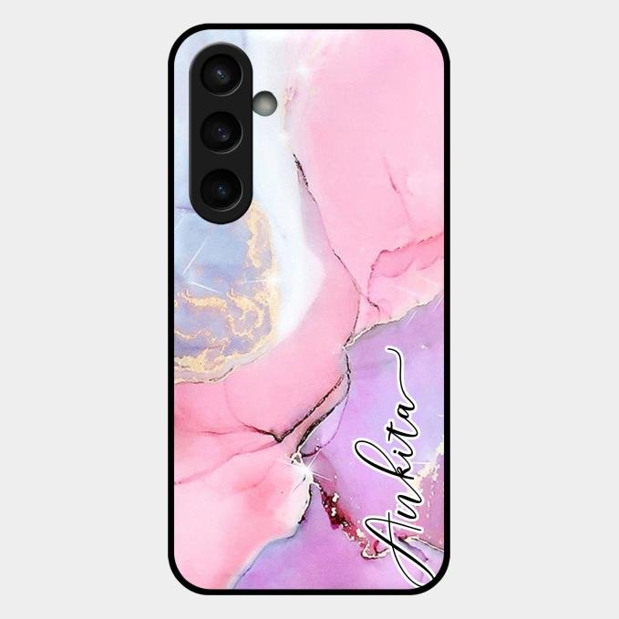 Pink Marble Glossy Metal Case Cover For Samsung Galaxy S23 Fe 5G