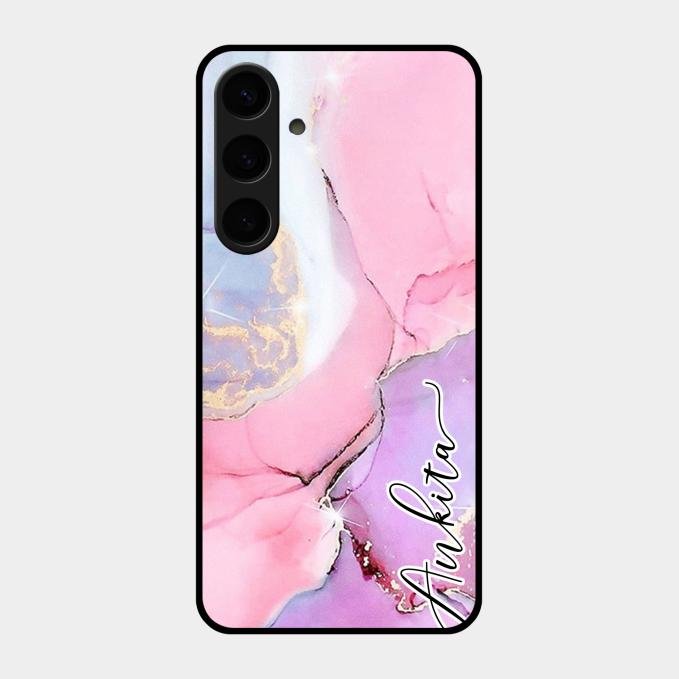 Pink Marble Glossy Metal Case Cover For Samsung Galaxy S24 Plus 5G