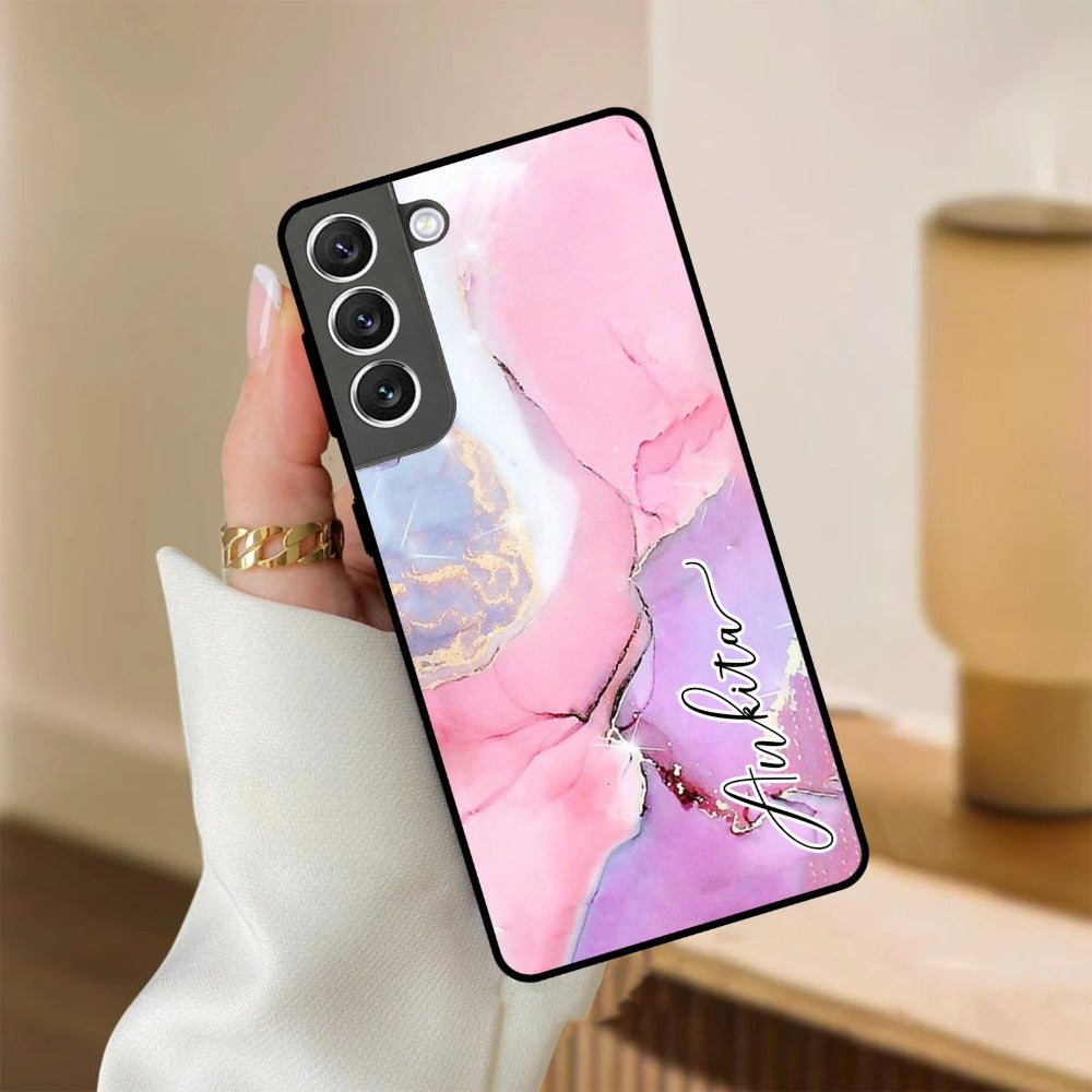 Pink Marble Glossy Metal Case Cover For Samsung