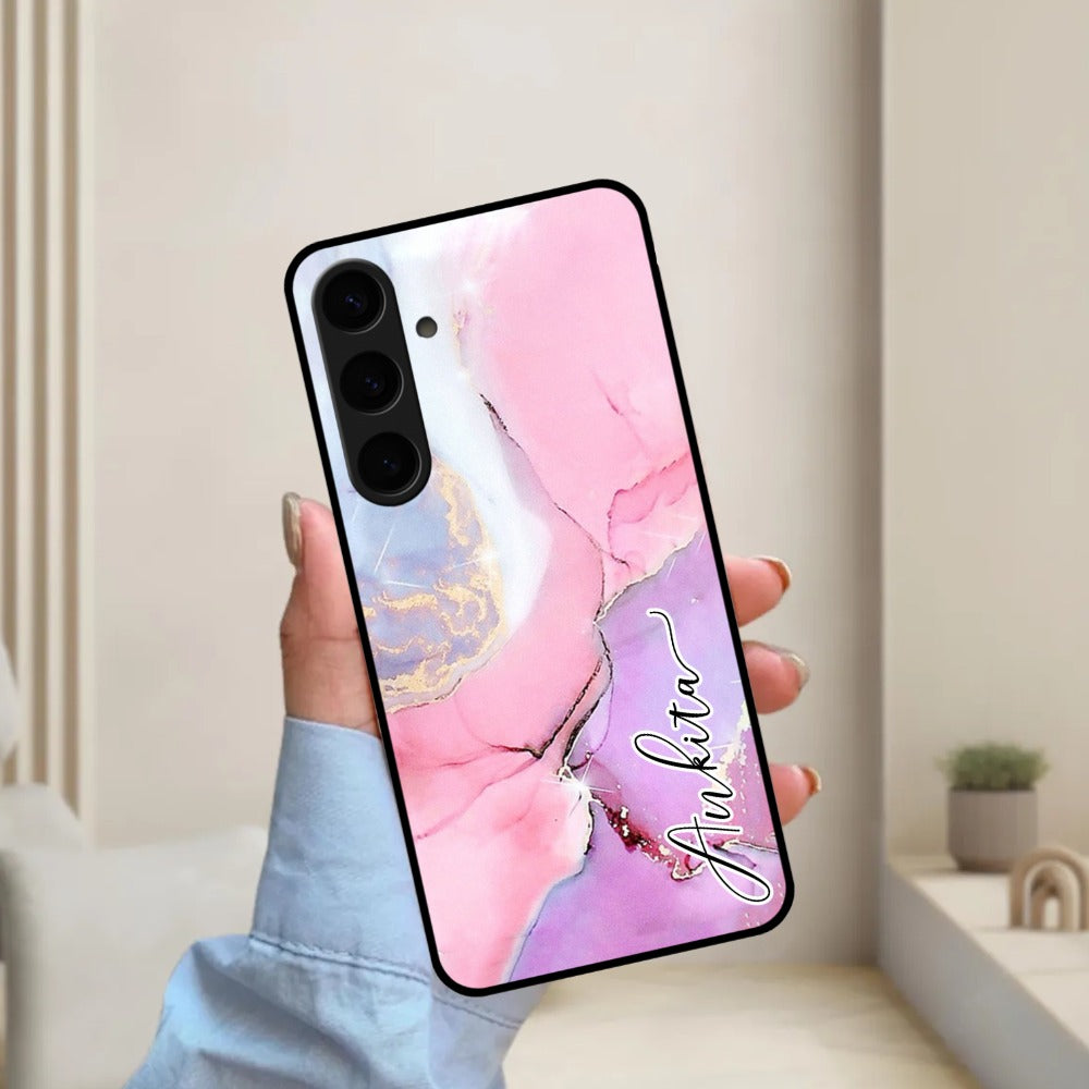 Pink Marble Glossy Metal Case Cover For Samsung