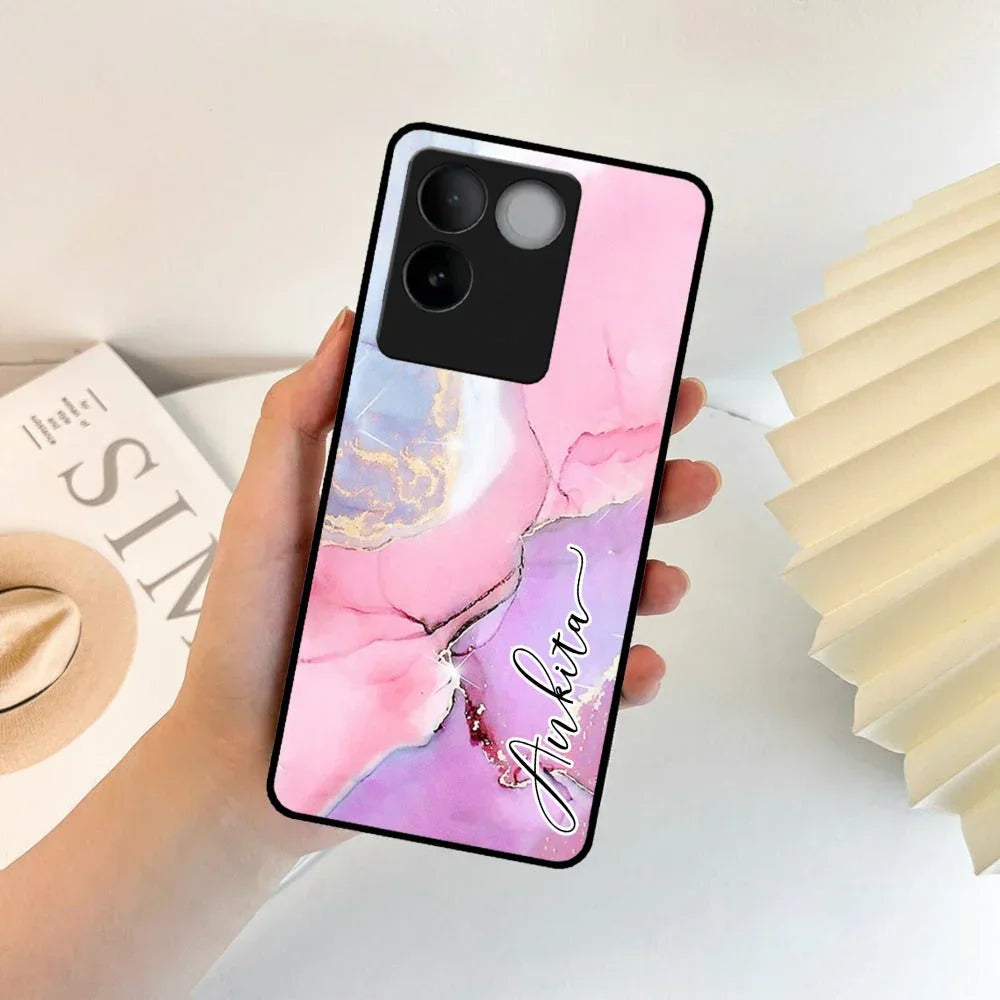 Pink Marble Glossy Metal Case Cover For Vivo - ShopOnCliQ