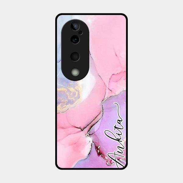 Pink Marble Glossy Metal Case Cover For Vivo T3 Ultra