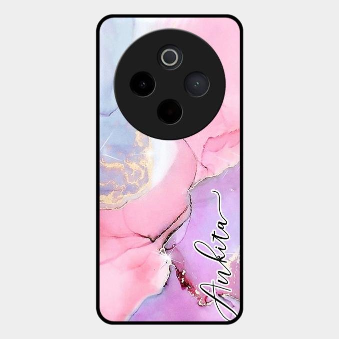 Pink Marble Glossy Metal Case Cover For Vivo T4 5G