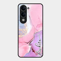 Pink Marble Glossy Metal Case Cover For Vivo T4 Lite 5G