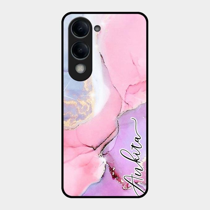 Pink Marble Glossy Metal Case Cover For Vivo T4 Lite 5G
