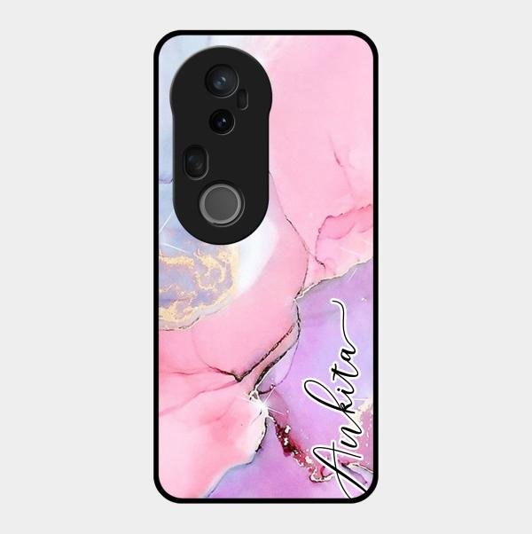 Pink Marble Glossy Metal Case Cover For Vivo T4 Ultra 5G