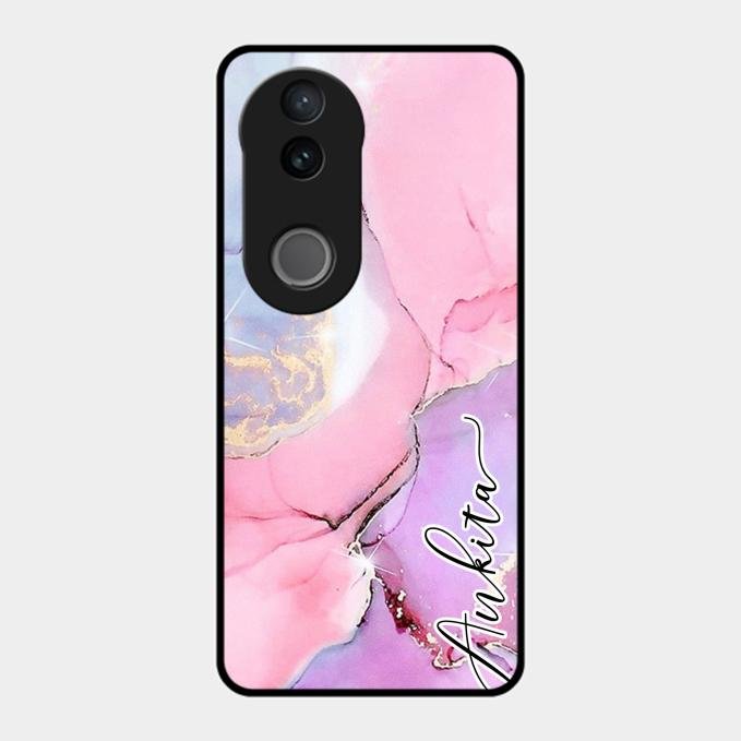 Pink Marble Glossy Metal Case Cover For Vivo T4R 5G